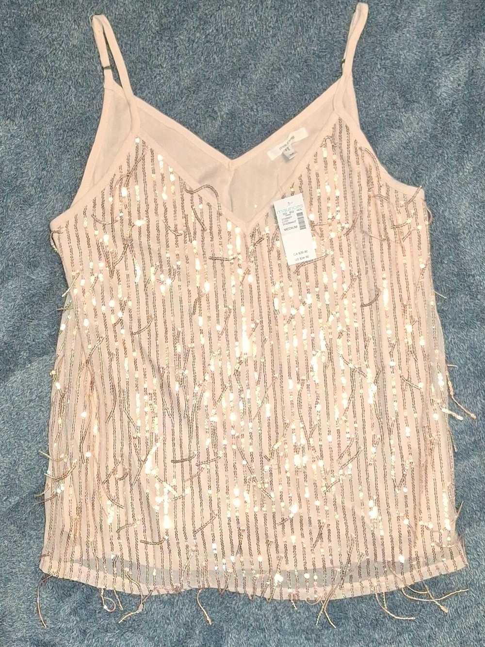 Maurices Sequin Fringe Cami in Cream/Beige